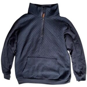 Barlver Mens Navy Blue Quilted Quarter Zip Pullover Sweatshirt Size Large